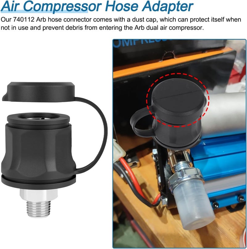 RO6G 740112 Air Compressor Hose Adapter Replacement A-R-B Hose Coupling Adapter with Rubber Dust Cap, 1/4 NPT Std - Image 4